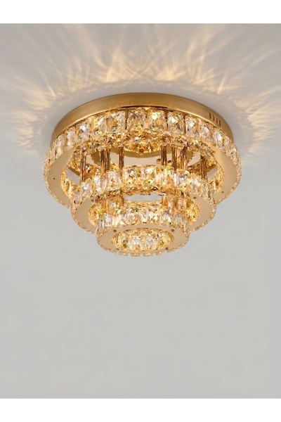 LİVORA LIGHTING Ahu 3 Katlı Kristal Taşlı 3 Kademeli Modern Ledli Salon Avize...