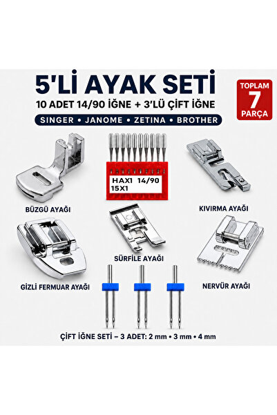 Swart Singer ev tipi dikiş makinası Beşli Ayak Set (nervür,kıvırma,sürfile,bü...