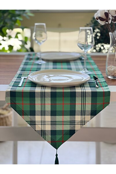 desenizmir New Season, Green Plaid Runner Coverlet