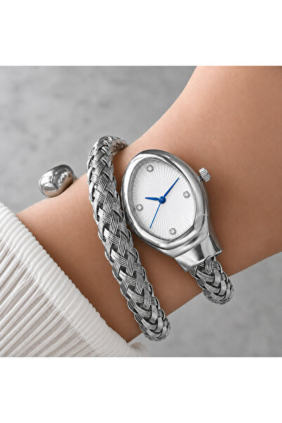 PW POLO WHITE ساعة يد نسائية على شكل ثعبان، ساعة معصم ملفوفة