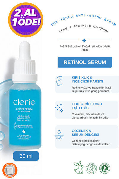 Clerie Cosmetics Retinol Serum Yaşlanma ve Kırışıklık Karşıtı %0,3 Retinol %2...