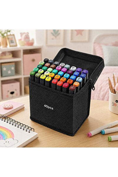 PROCART Set de 40 de markere multicolore cu 2 capete de scriere, include gean...