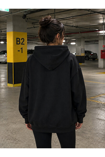 SOFT AURA Kadın Siyah Kapüşonlu Sweatshirt Kurdale