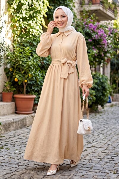 Bestenur Alser Belted Dress 1468 - Beige