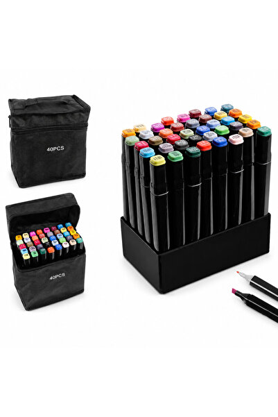 PROCART Set de 40 de markere multicolore cu 2 capete de scriere, include geantă de depozitare