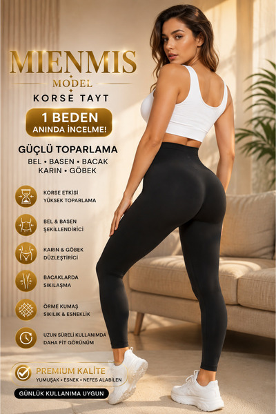MİSTİRİK Mienmis Model Abdomen Belly And Lower Leg Effect Corset Tights Black...