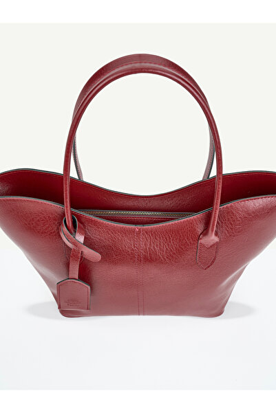 SHAKA Bordo SHK284 Geniş Hacimli,Fermuarlı,Büyük Boy,Shopper Omuz Çantası