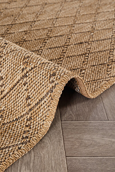 Santiva Home Jüt Rengi Bej Hasır Sisal Naturel Halı Kare Motifli Makinada Yık...