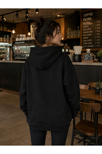 SOFT AURA Kadın Siyah Kapüşonlu Sweatshirt Balance