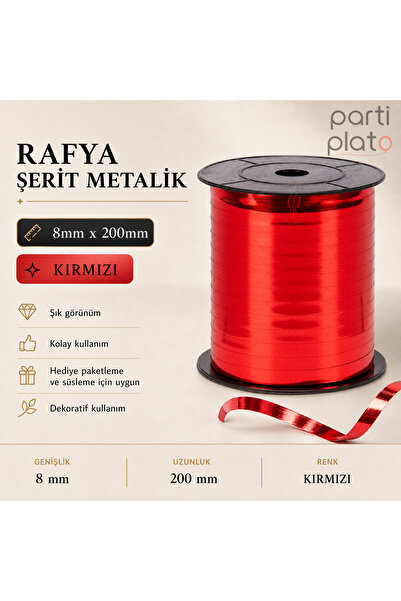 san Metallic Raffia Ribbon Balloon and Gift Tie Rope 8mm X 200 Meters (Red)