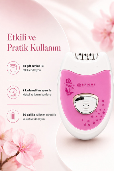 Bright Elegance BE-1196 Kablolu / Kablosuz Şarjlı 2 Kademe 18 Çift Cımbız Epilasyon Aleti PEMBE