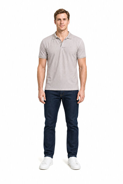 İmza Erkek Koyu Bej Kısa Kol Baskılı Pike Polo Yaka esnek Slim Fit Tişört 101...