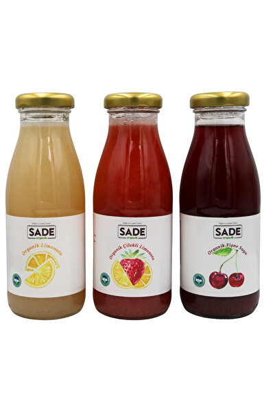 Sade Organik Organik Limonata-Çilekli Limonata ve Vişne suyu 3'Lü Paket