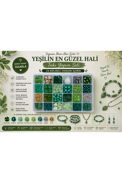 By MO Accessories 24 Bölmeli Kutuda Yeşil Boncuklarla Takı Yapma Hobi Seti Bi...