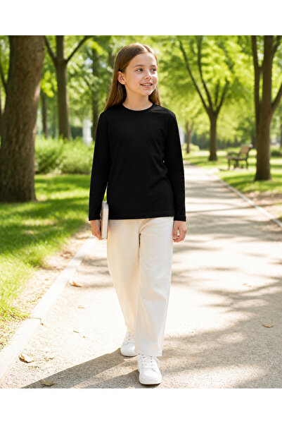 Fasıla Giyim Black Unisex Kids Basic Long Sleeve T-Shirt - Casual School Wear