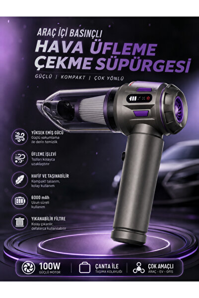 DEANB 22000PA 100W Şarjlı Araç Süpürgesi | LED Ekranlı, Ev Ofis Araba İçin El...