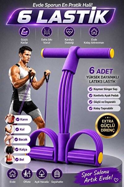 Asel Aksesuarcı 6 Lastikli Spor Aleti Body Trimmer Pilates Direnç Lastiği Kar...