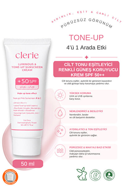Clerie Cosmetics Tone up Sunscreen Spf 50+ Pa++++ 50 ml – Brightening, Pink C...