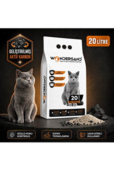wondersand Aktif Karbon Kokusuz İnce Taneli 20 Litre Topaklanan Premium Kedi Kumu