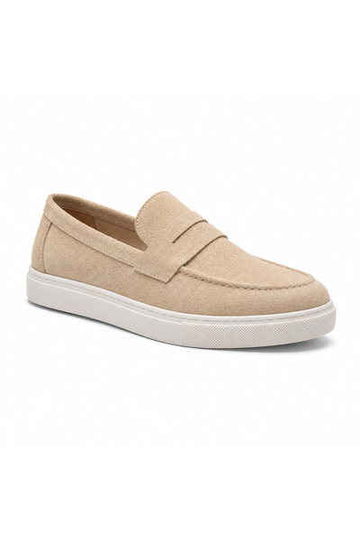 BESKAR Ba0580 Cream Suede Men's Shoes - Laceless Belted High-Sole Comfortable...