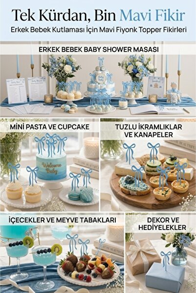 ADEN BEBEK AKSESUARLARI Cupcake Toothpick Cake Topper 10Pcs Baby Boy Welcome Boy Birthday Gender Reveal Party Baby Shower Engagement Promise Decorations Blue Color (15 cm Length)