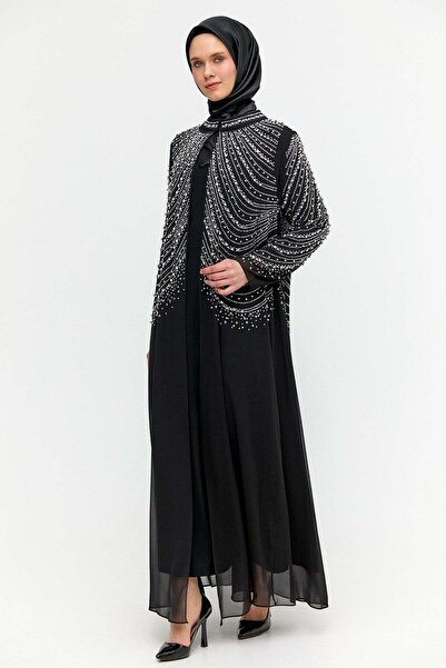 Setrms Taş Detaylı Tül Abaya Takım