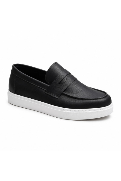 BESKAR Ba0580 Black Men's Shoes - White High-Sole Laceless Belted Comfortable...