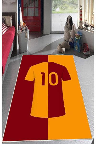 STY Home Sarı Kırmızı Taraftar Çocuk Halısı Dijital Baskı Kaymaz Makinede Yık...