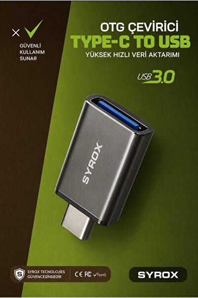 Syrox Type-C USB OTG Adaptör Dönüştürücü – USB-A to Type-C Şarj ve Veri Aktar...