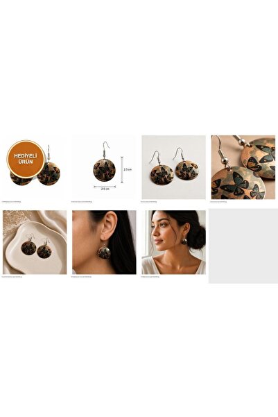 Erol Bakır Yellow Cream Flower Copper Earrings, Hand-Embroidered Adjustable M...