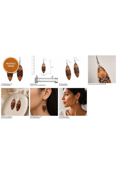 Erol Bakır White Cream Minimal Motif Copper Earrings, Hand-Embroidered Adjust...