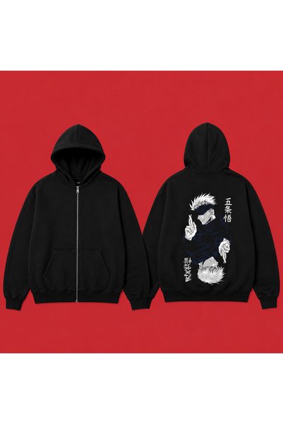 Dupe Design Unisex Oversize Anime Jujutsu Kaisen Gojo & Itadori Baskılı Hırka