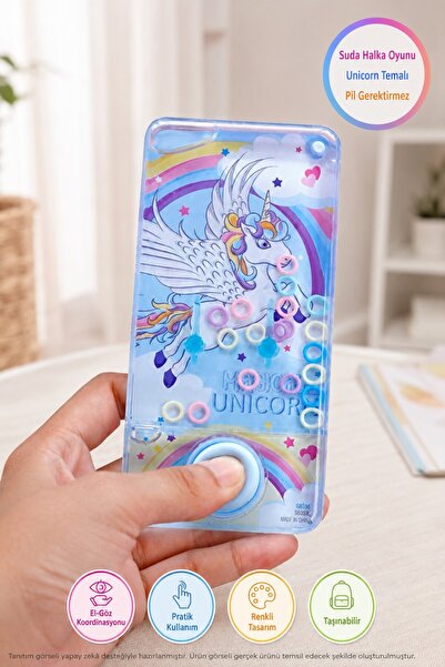 TOYFEST Suda Halka Geçirme Oyunu Tek Boynuzlu At Unicorn Temalı Renkli El Oyu...
