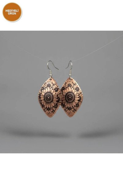 Erol Bakır Copper Beige Brown Mandala Motif Dangle Earrings