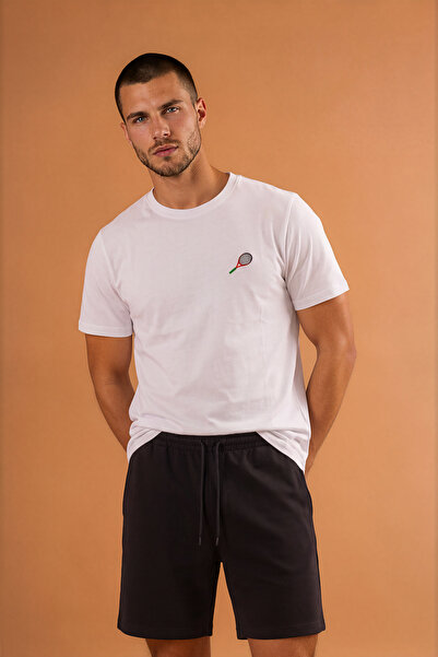 RunGear Up Erkek %100 Pamuk Tenis Raketi Nakış Desenli T-shirt - Regular Fit ...
