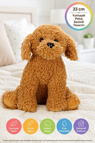 TOYFEST Poodle Dog Plush Toy Soft Cute Brown Poodle Gift Decorative 33 cm