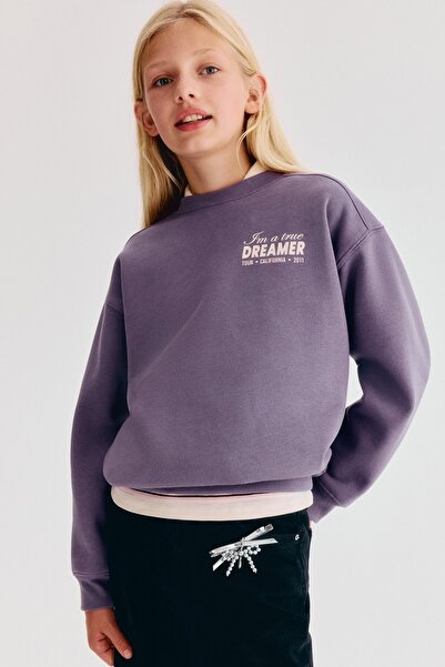 H&M Bol Kesimli ve Baskılı Sweatshirt