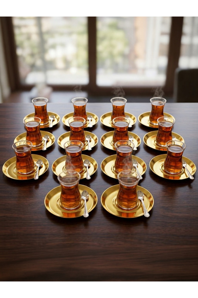 Elzemm store 12 Adet Paslanmaz Çelik Gold Renk Yuvarlak Çay Tabağı Bardak Alt...