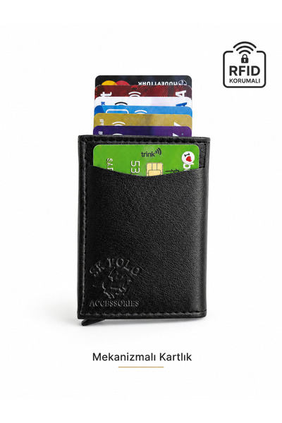 SK POLO ACCESSORIES SK POLO Unisex Siyah Mekanizmalı Otomatik Kızaklı Nakit P...