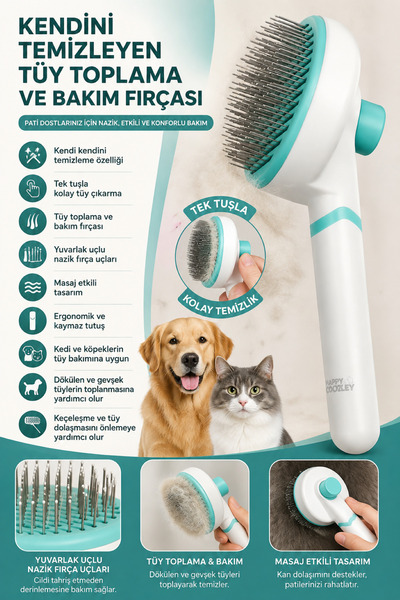 Happy Toozey Ht08 Cat and Dog Hair Collection Brush |   Self-Cleaning Pet Com...