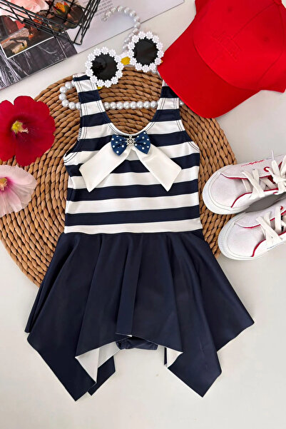 Minigimin Cicileri My Little Girl's Striped Bow Detailed Asymmetrical Skirted...