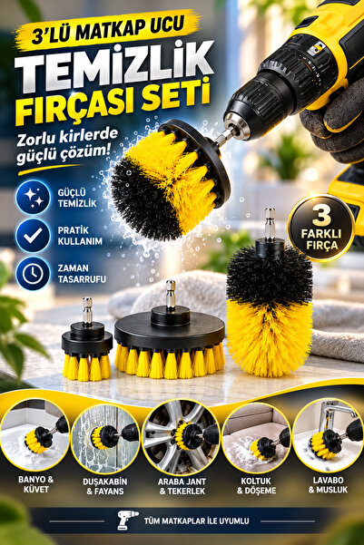 House Bird 3’lü Matkap Ucu Temizlik Fırçası Seti Banyo Küvet Duşakabin Jant K...