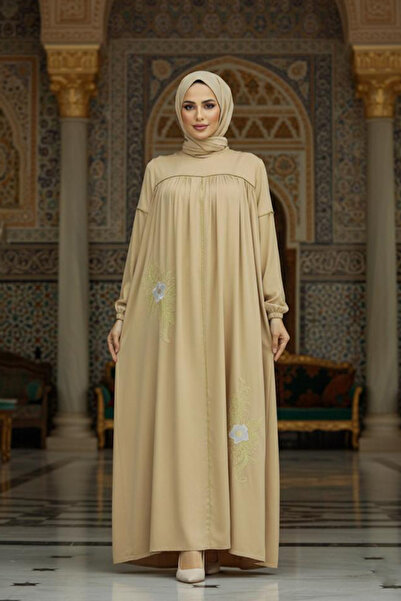 Neva Style فستان حجاب منقوش باللون البيج 8999BEJ