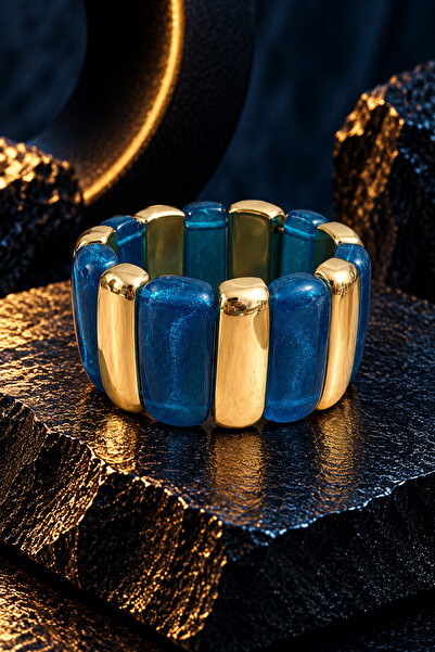 Shinestar atelier Mavi Gold Detaylı Esnek Bileklik | Mare Serisi