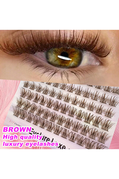 Choice 96pcs Brown False Eyelashes Voluminous Fluffy Natural Wispy Effect Dra...