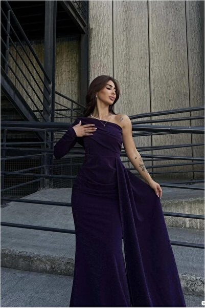 SS HOME CONCEPT Women's Bohemian Crepe Fabric One-Shoulder Tail Evening Dress