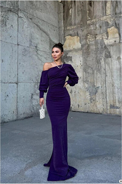 SS HOME CONCEPT Women's modern style crepe fabric boat neck maxi evening dress