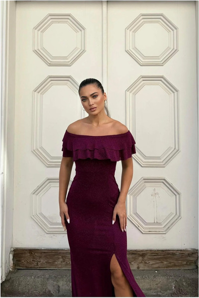 SS HOME CONCEPT Women's modern style crepe fabric strapless slit evening dress