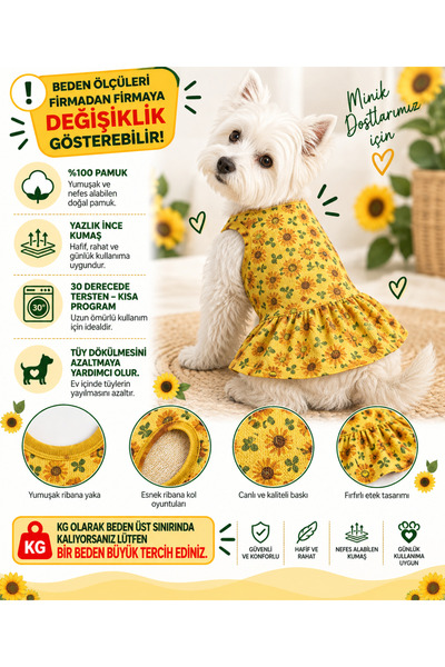 DOGİ&DOG Small Breed Daisy Detailing Summer Dog Dress Cat Dress (1-10kg)