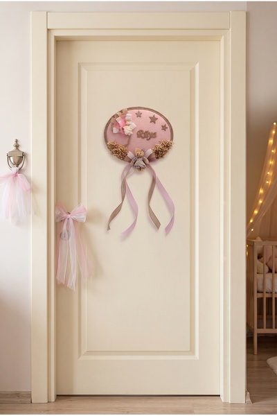 Lora Wedding Kuru Çiçekli Kız Bebek Odası Kapı Süsü, Hastane Kapı Süsü